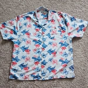Men's Vibrant Shirt with Blue and Red Floral Fish Design